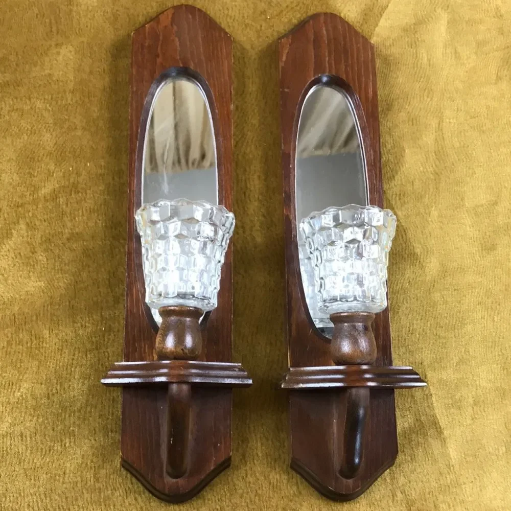 Home Interiors 2 Set Vintage Candles Sconces Wall Mirrors Set 2